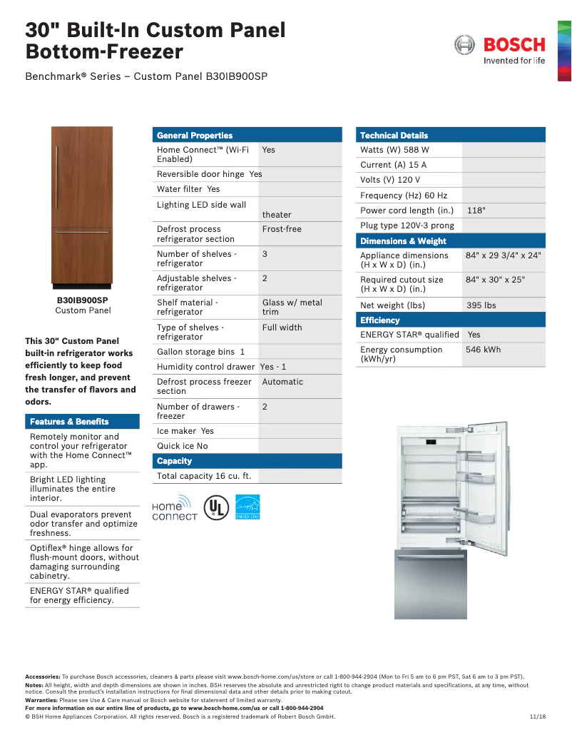 Page n°1 - Fiche technique Bosch B30IB900SP