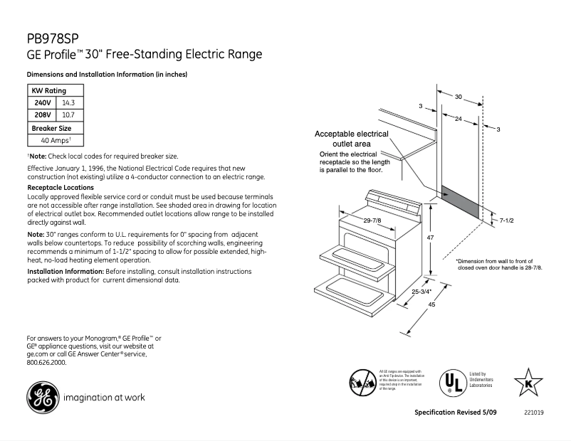 Page n°1 - Fiche technique GE Profile PB978SPSS