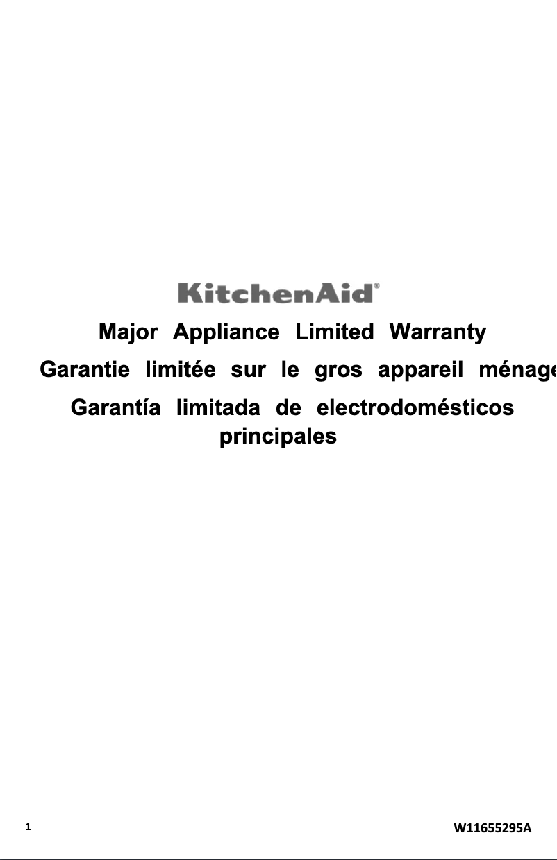 Page 1 de la notice Informations de garantie KitchenAid KBFN502ESS