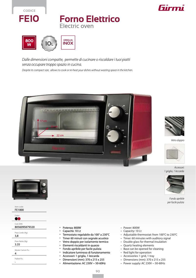 Page 1 de la notice Fiche technique Girmi FE10