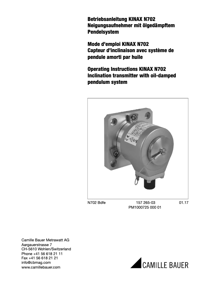 Página 1 del manual Manual de usuario Camille Bauer KINAX N702