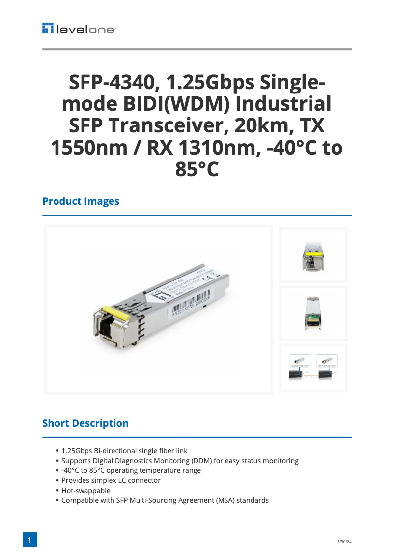 Page n°1 - Fiche technique LevelOne SFP-4340