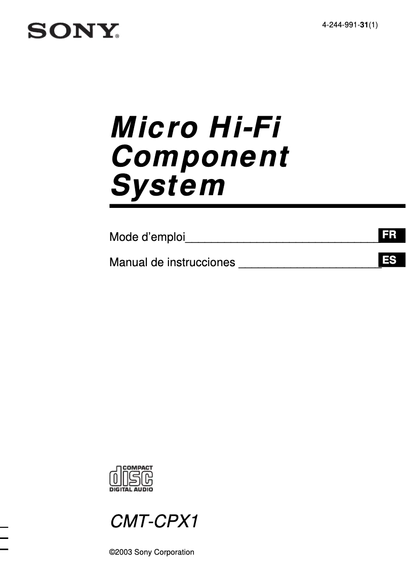 Page n°1 - Manuel utilisateur Sony CMT-CPX1