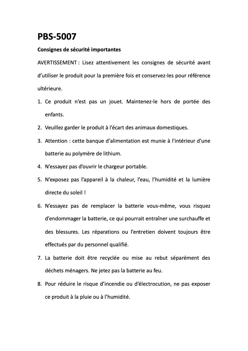 Image de la première page du manuel de l'appareil PBS-5007