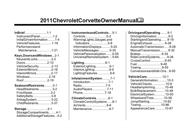 Page 1 de la notice Manuel utilisateur Chevrolet Corvette Coupé (2011)