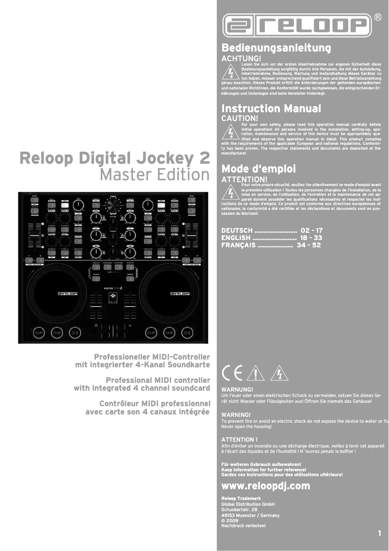 Page 1 de la notice Manuel utilisateur Reloop Digital Jockey 2 Master Edition