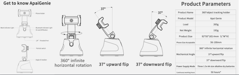 Page 1 de la notice Manuel utilisateur Apai Genie Auto Object Tracking Houder Smartphone