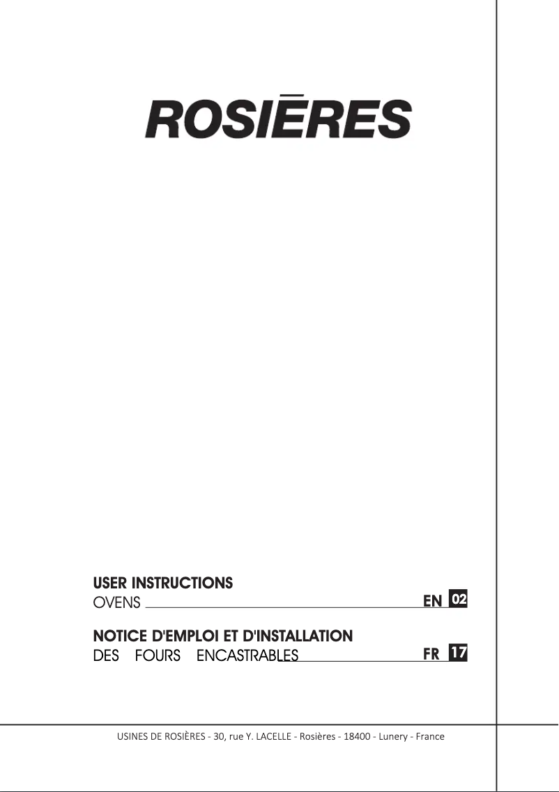 Page 1 de la notice Manuel utilisateur Rosieres RFC3O5679IN