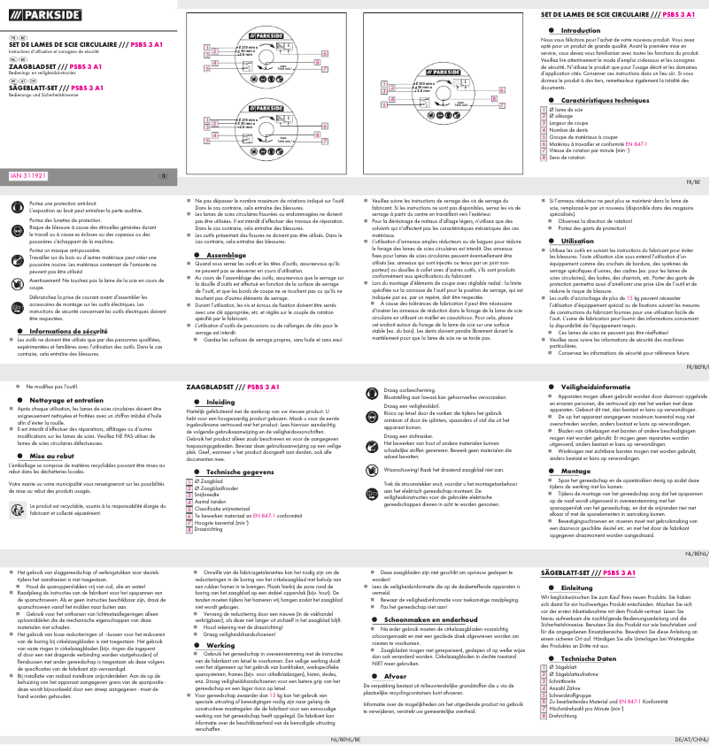 Page 1 of the manual User Manual Parkside PSBS 3 A1