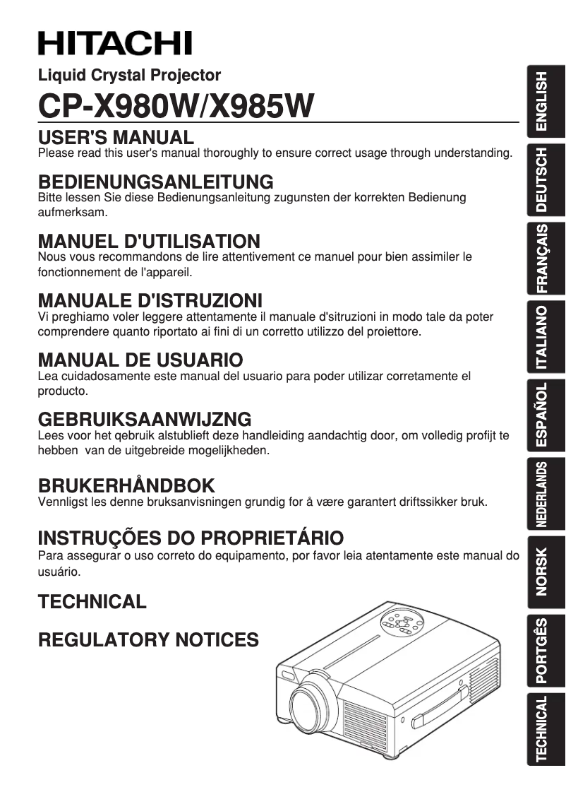 Image de la première page du manuel de l'appareil CP-X980W