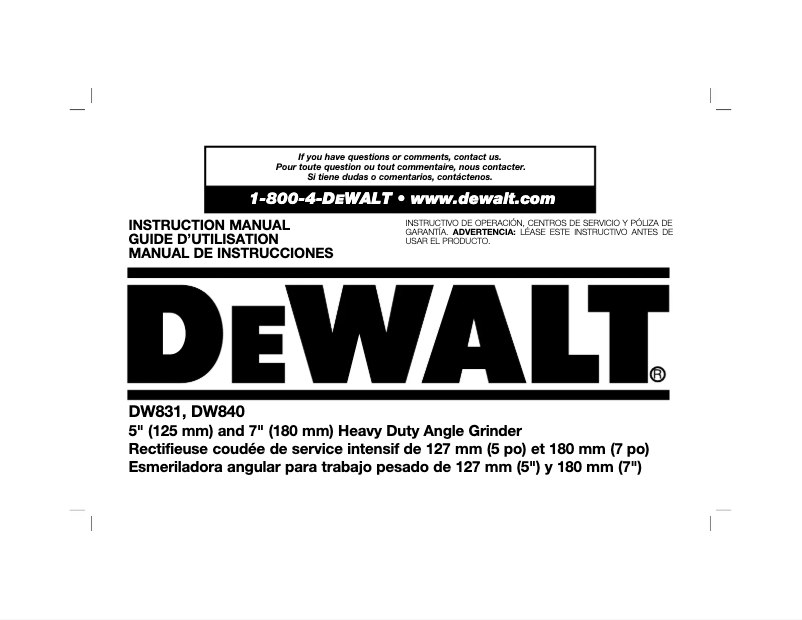 Page 1 de la notice Manuel utilisateur DeWalt DW840K