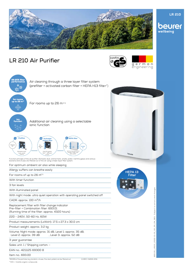 Page n°1 - Fiche technique Beurer LR 210