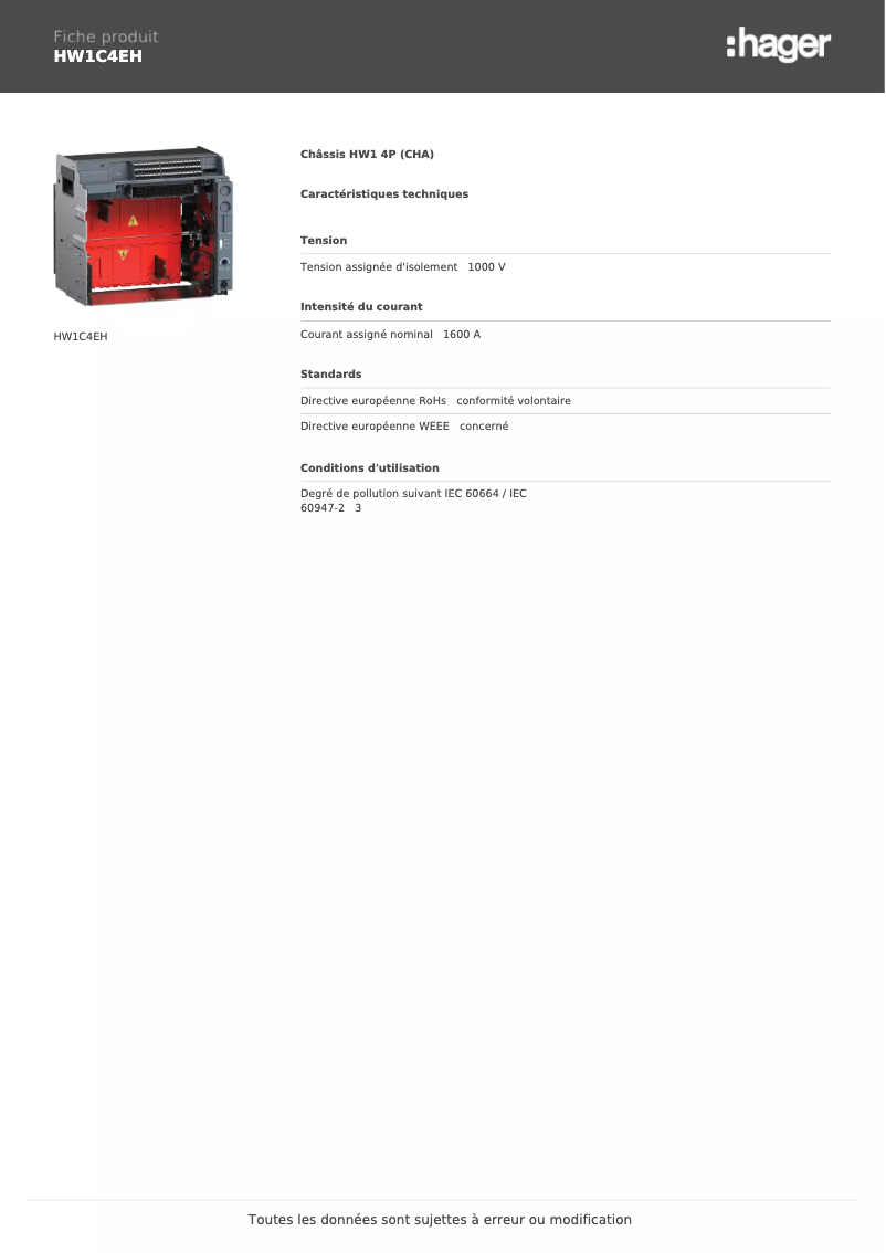 Image de la première page du manuel de l'appareil HW1C4EH