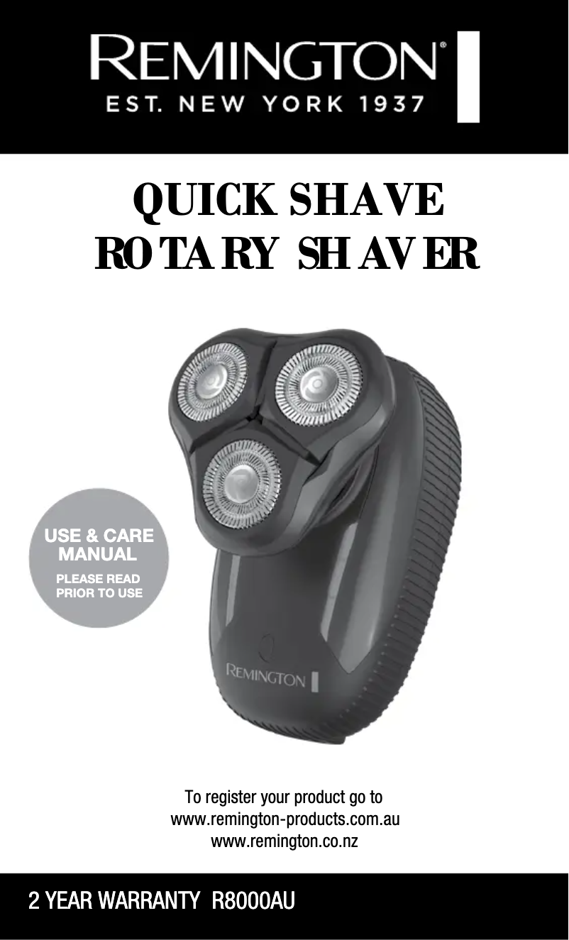 Page 1 de la notice Manuel utilisateur Remington Quick Shave R8000AU