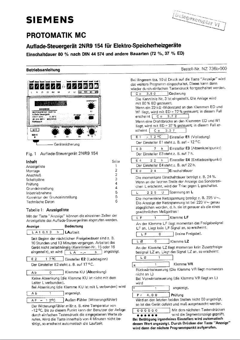 Page 1 de la notice Manuel utilisateur Siemens Protomatik MC - 2NR9