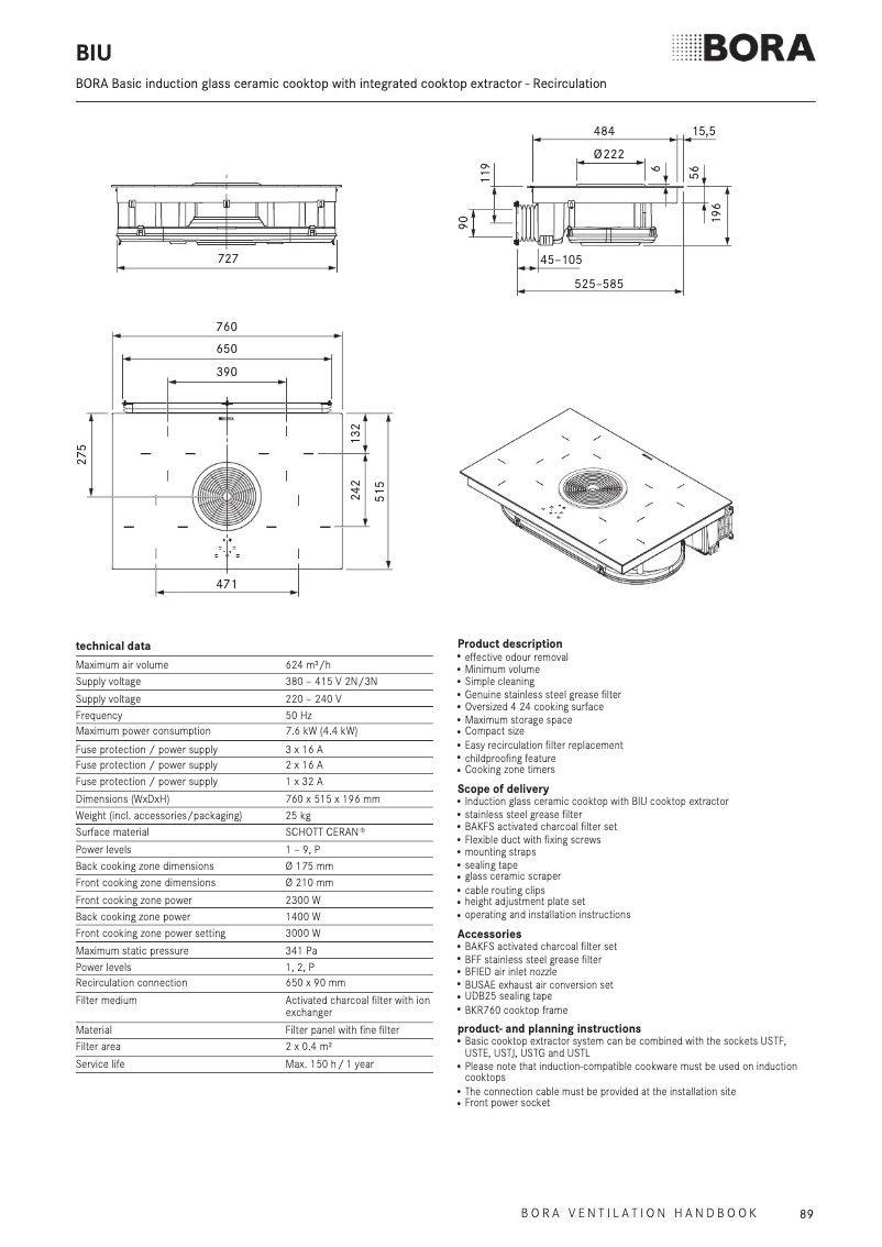 Page 1 de la notice Fiche technique BORA BIU
