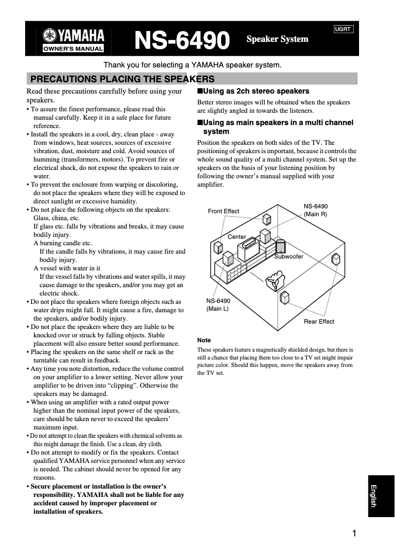Page n°1 - Manuel utilisateur Yamaha NS-6490