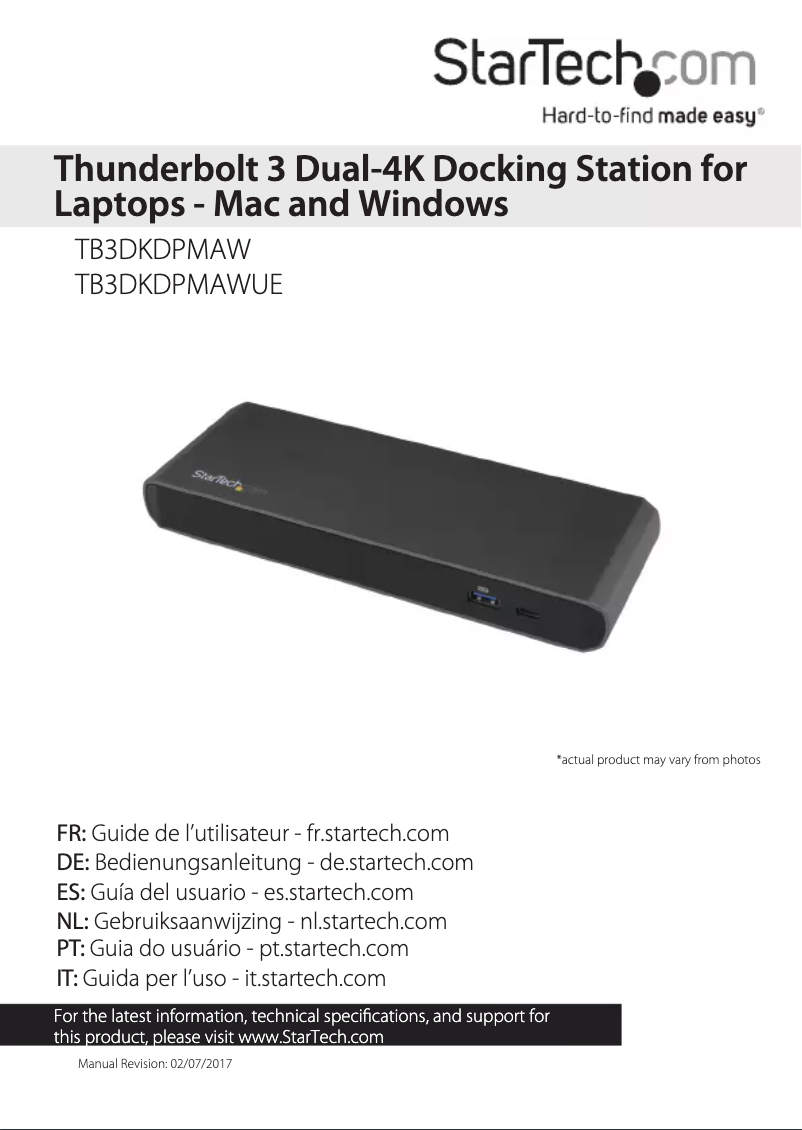 Page 1 de la notice Manuel utilisateur StarTech.com TB3DKDPMAW