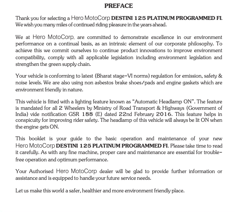 Image de la première page du manuel de l'appareil Destini 125 Platinum (2021)