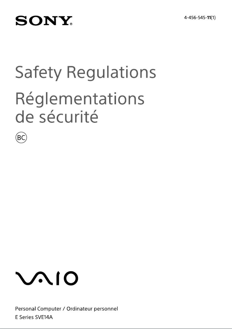 Page n°1 - Instructions de sécurité Sony Vaio SVE14A390X