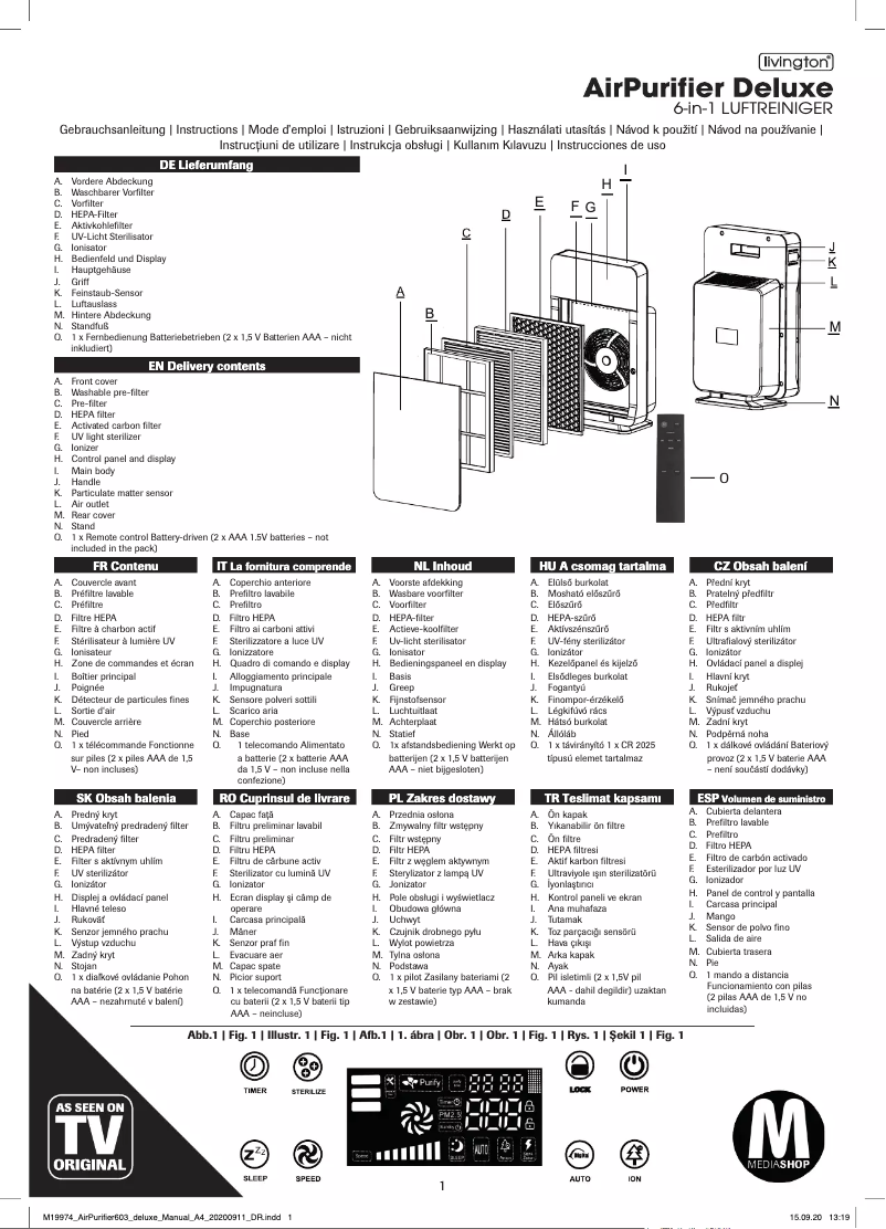 Page 1 de la notice Manuel utilisateur Livington AirPurifier Deluxe