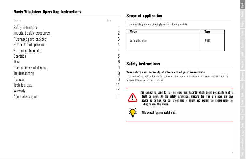 Page n°1 - Manuel utilisateur Novis VitaJuicer S2