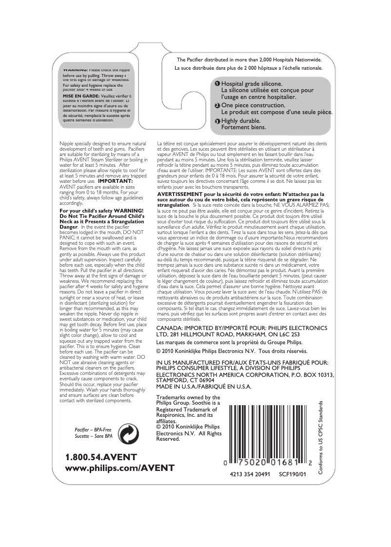 Page 1 de la notice Manuel utilisateur Philips AVENT SCF193