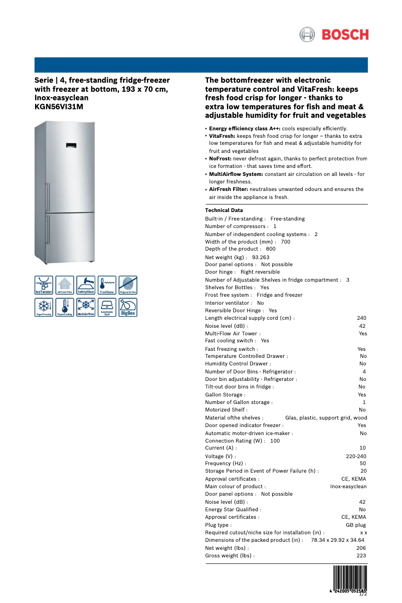 Image de la première page du manuel de l'appareil KGN56VI31M