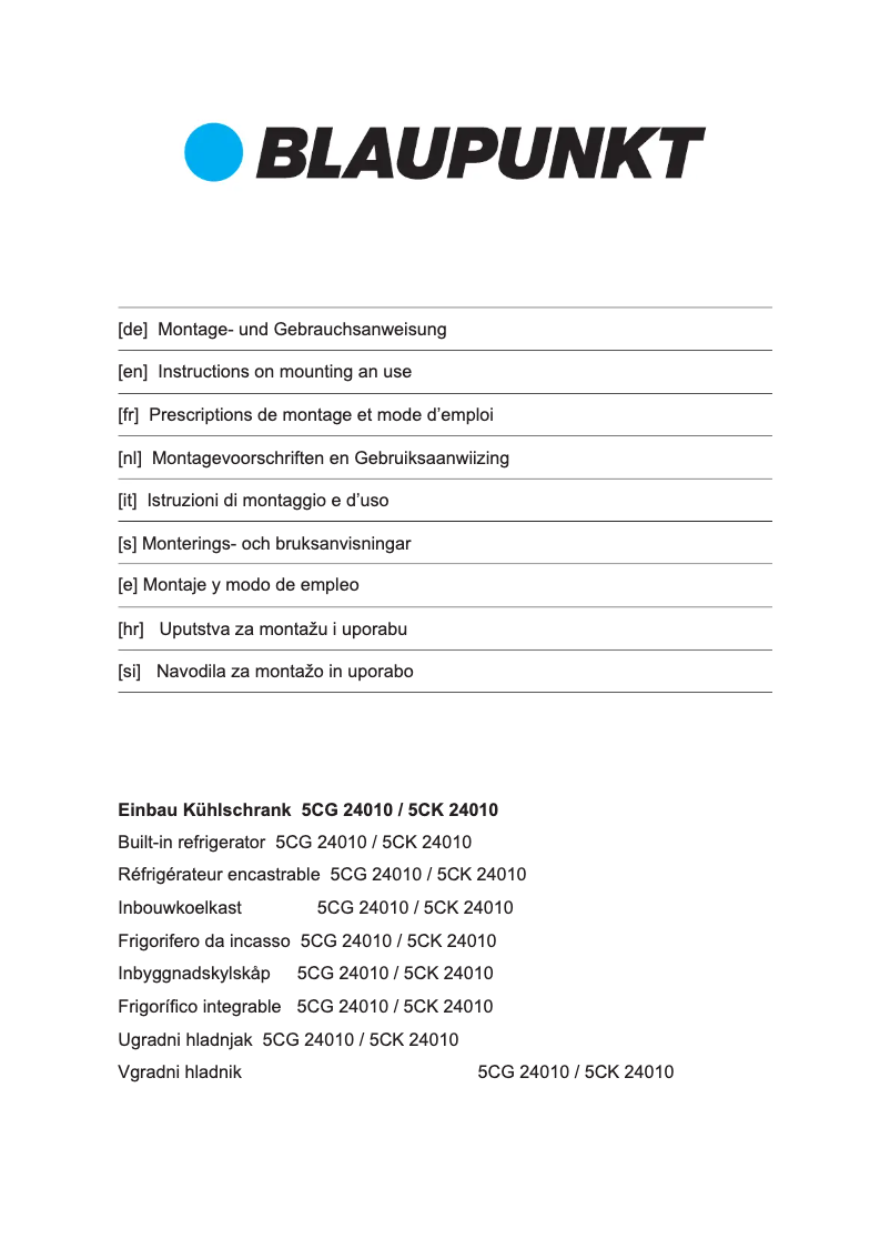 Page 1 de la notice Manuel utilisateur Blaupunkt 5CK24010