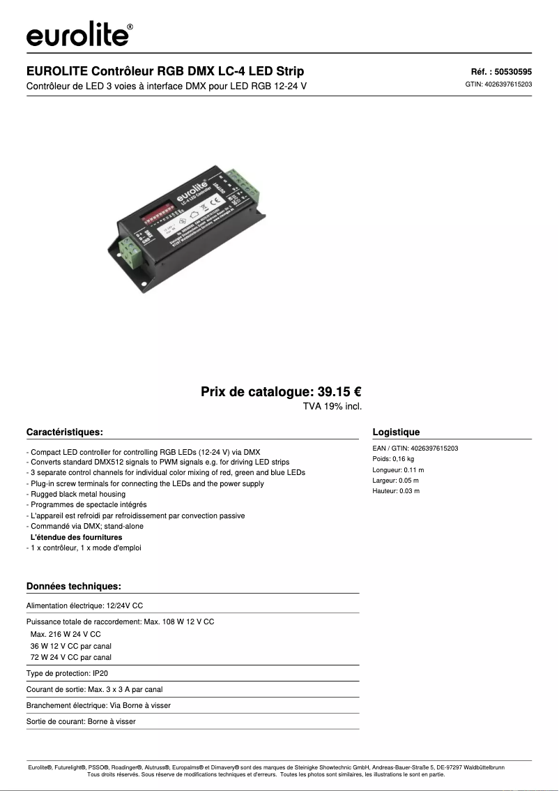 Page n°1 - Fiche technique Eurolite LC-4 =