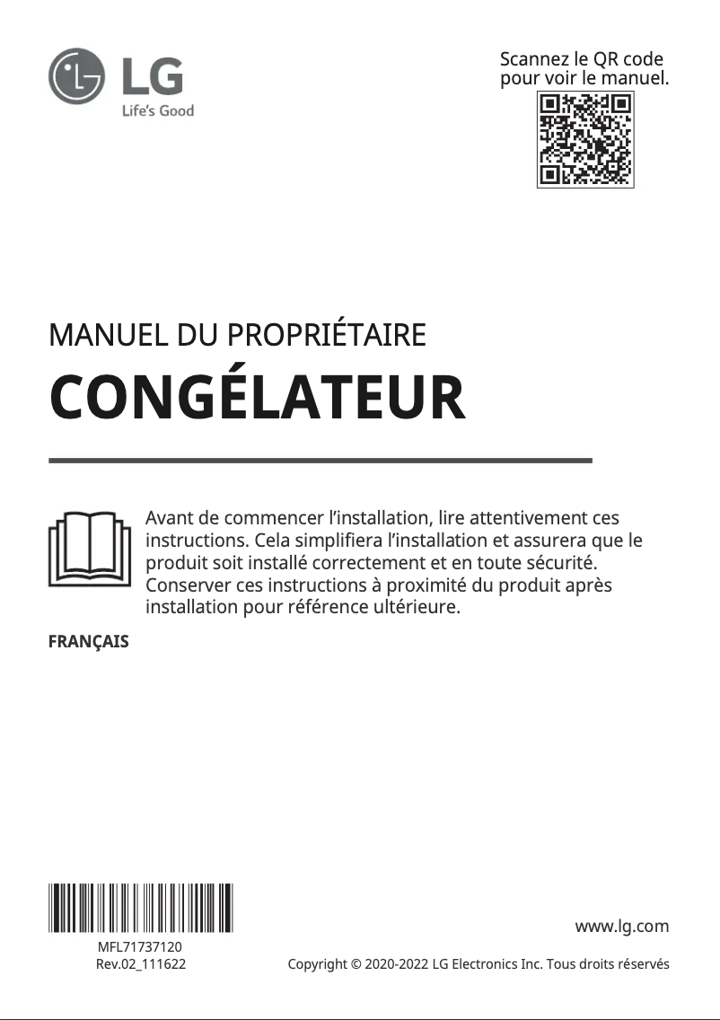 Page 1 de la notice Manuel utilisateur LG GC-B414EQFM