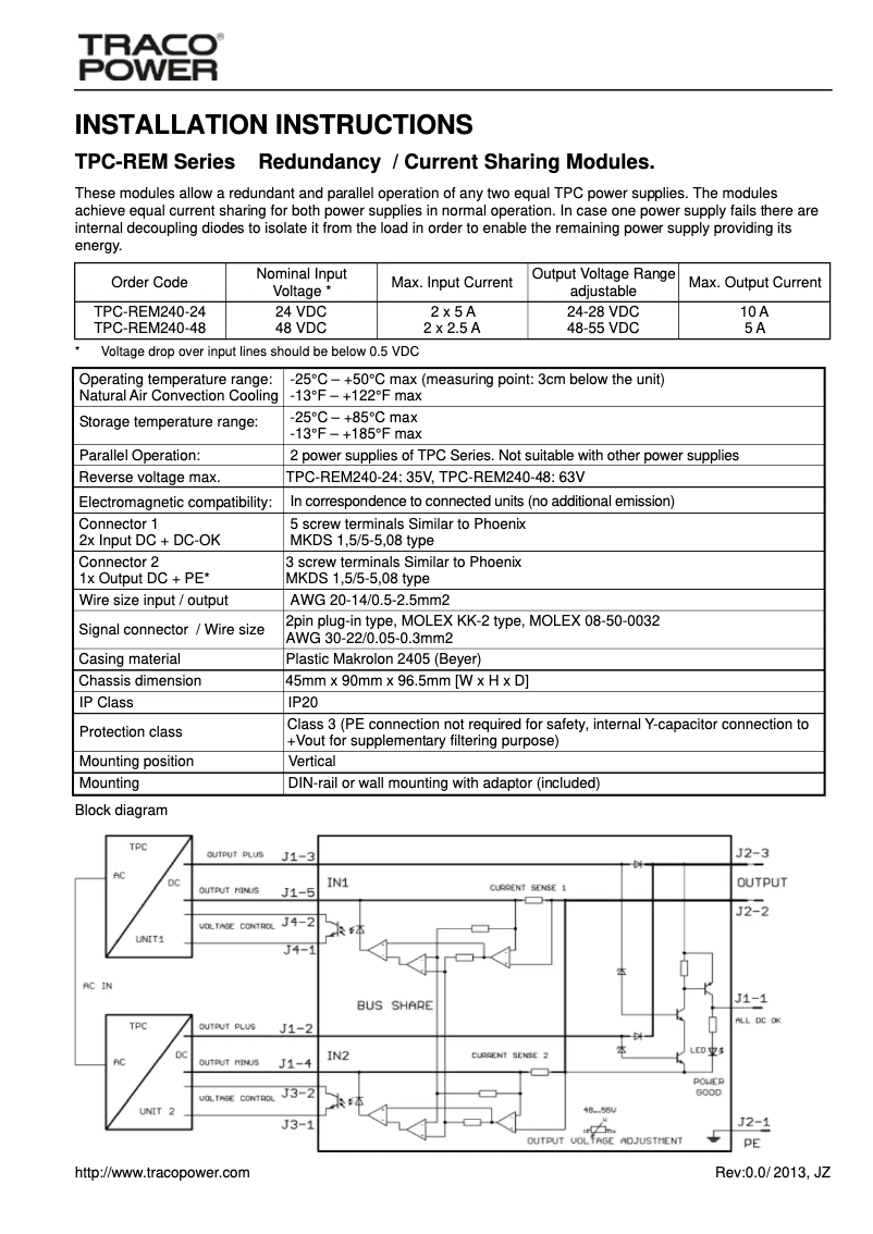 Page n°1 - Manuel utilisateur Traco Power TPC-REM240-24