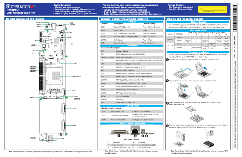 Page 1 de la notice Guide de démarrage rapide Supermicro H13SRE-F