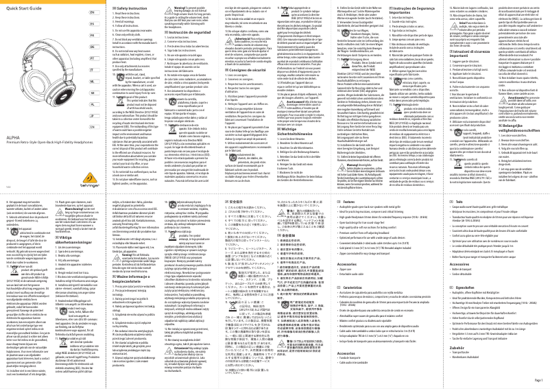 Page n°1 - Manuel utilisateur Behringer ALPHA