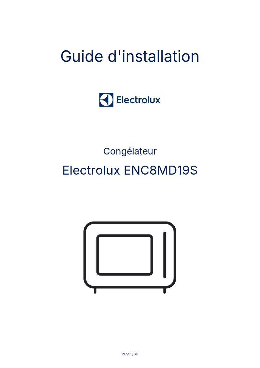 Page n°1 - Guide d'installation Electrolux ENC8MD19S