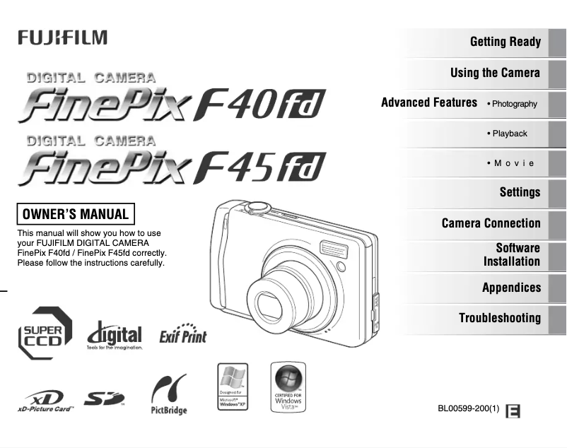 Page 1 de la notice Manuel utilisateur Fujifilm FinePix F45fd