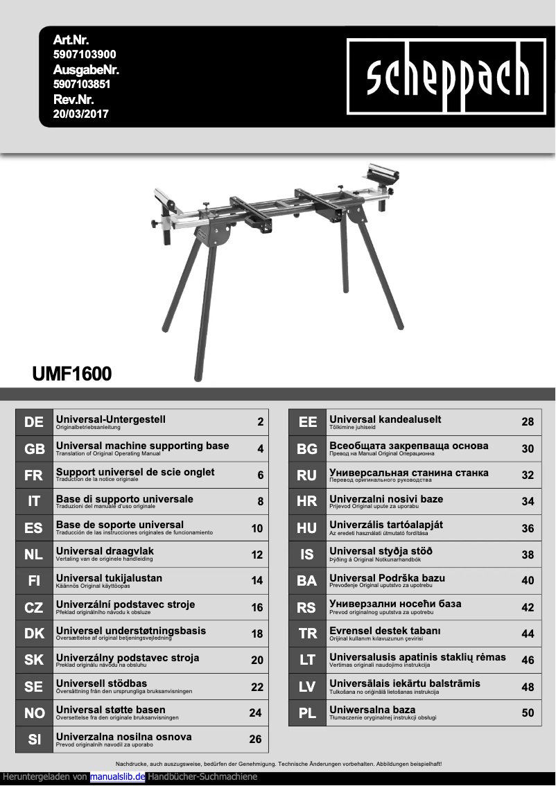 Page n°1 - Manuel utilisateur Scheppach UMF1600