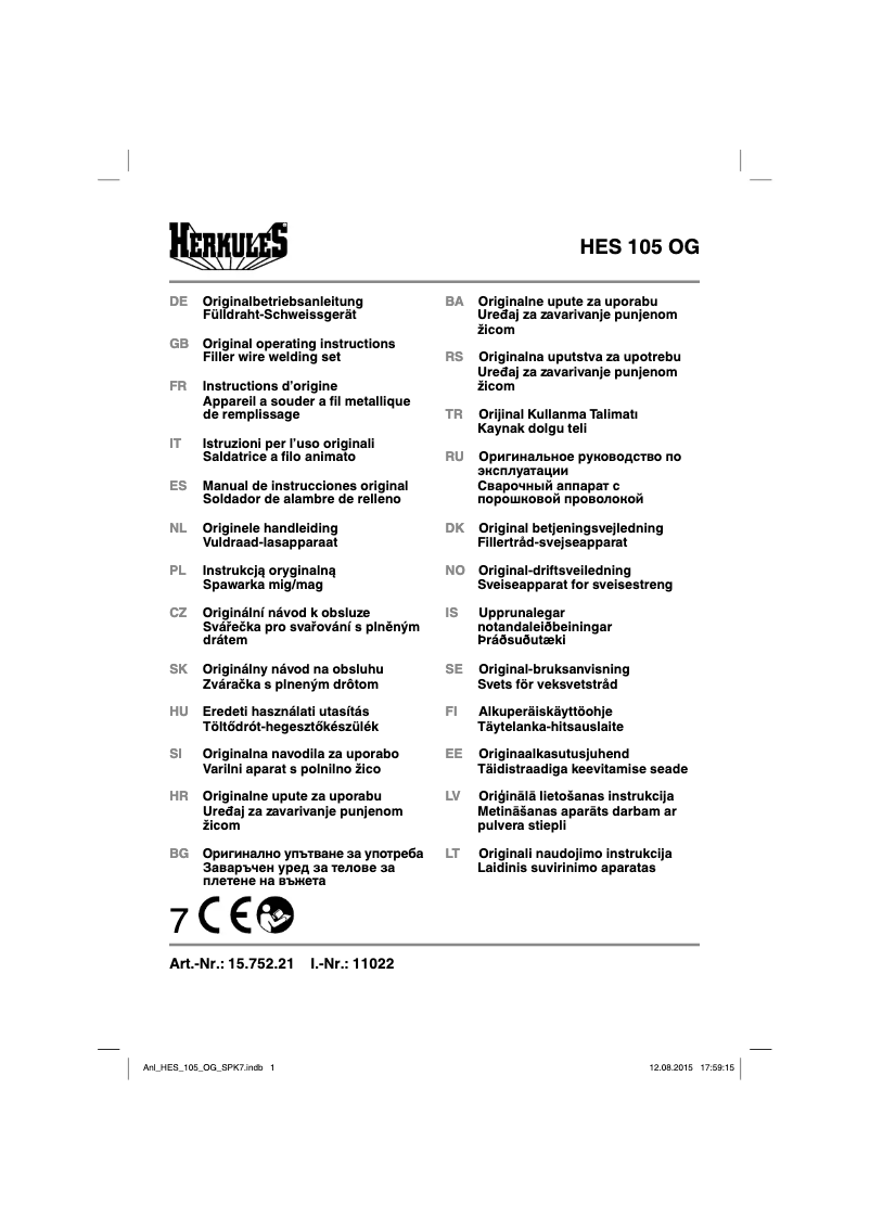 Page n°1 - Manuel utilisateur Herkules HES 105 OG