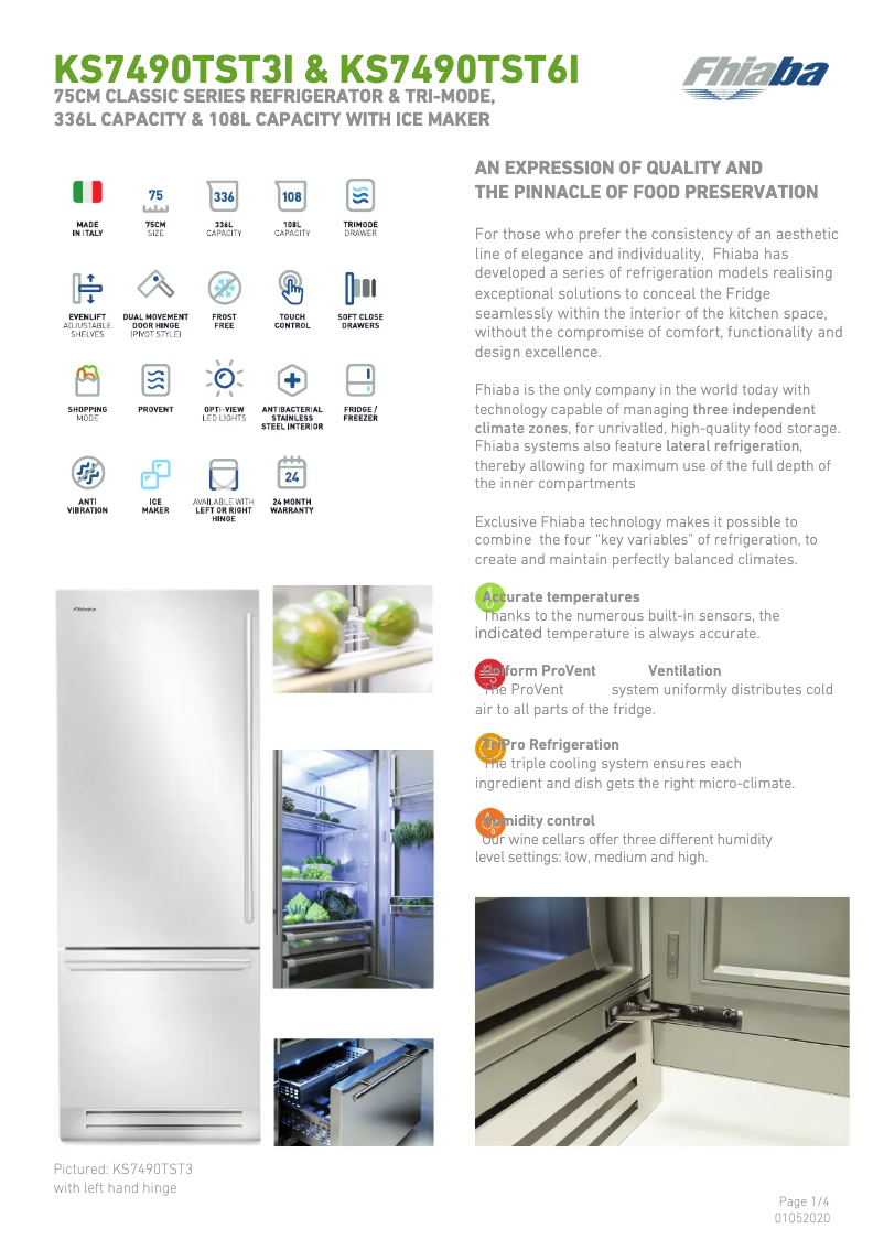Page 1 de la notice Fiche technique Fhiaba KS7490TST3I