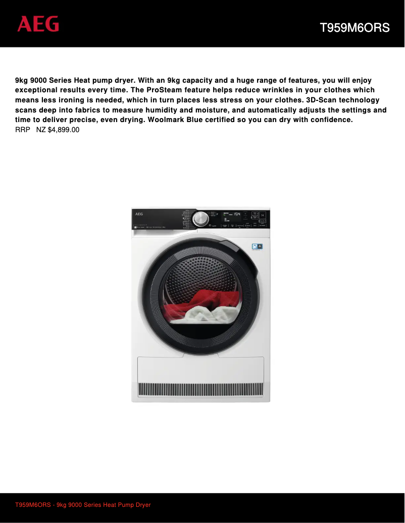 Página 1 del manual Ficha técnica AEG T959M6ORS