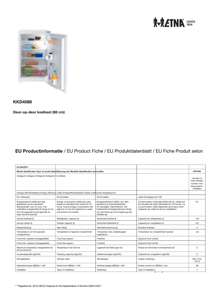 Page 1 de la notice Fiche technique Etna KKD4088