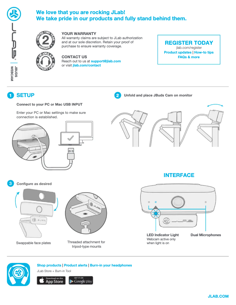 Page 1 de la notice Manuel utilisateur JLab JBuds Webcam