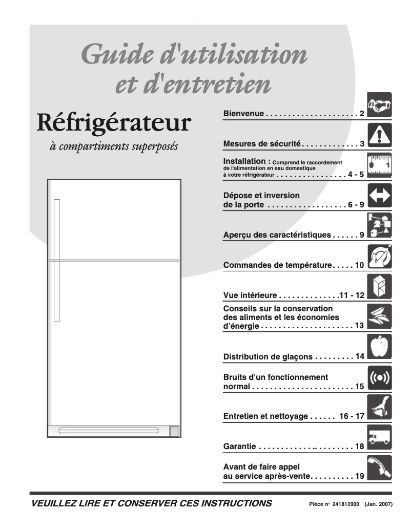 Page n°1 - Manuel utilisateur Frigidaire GLHT186HB