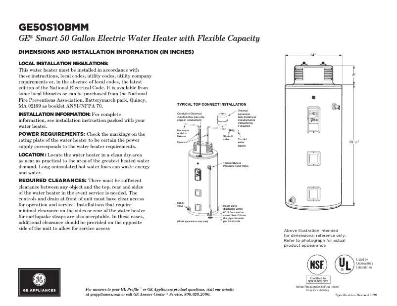 Page 1 de la notice Fiche technique GE GE50S10BMM