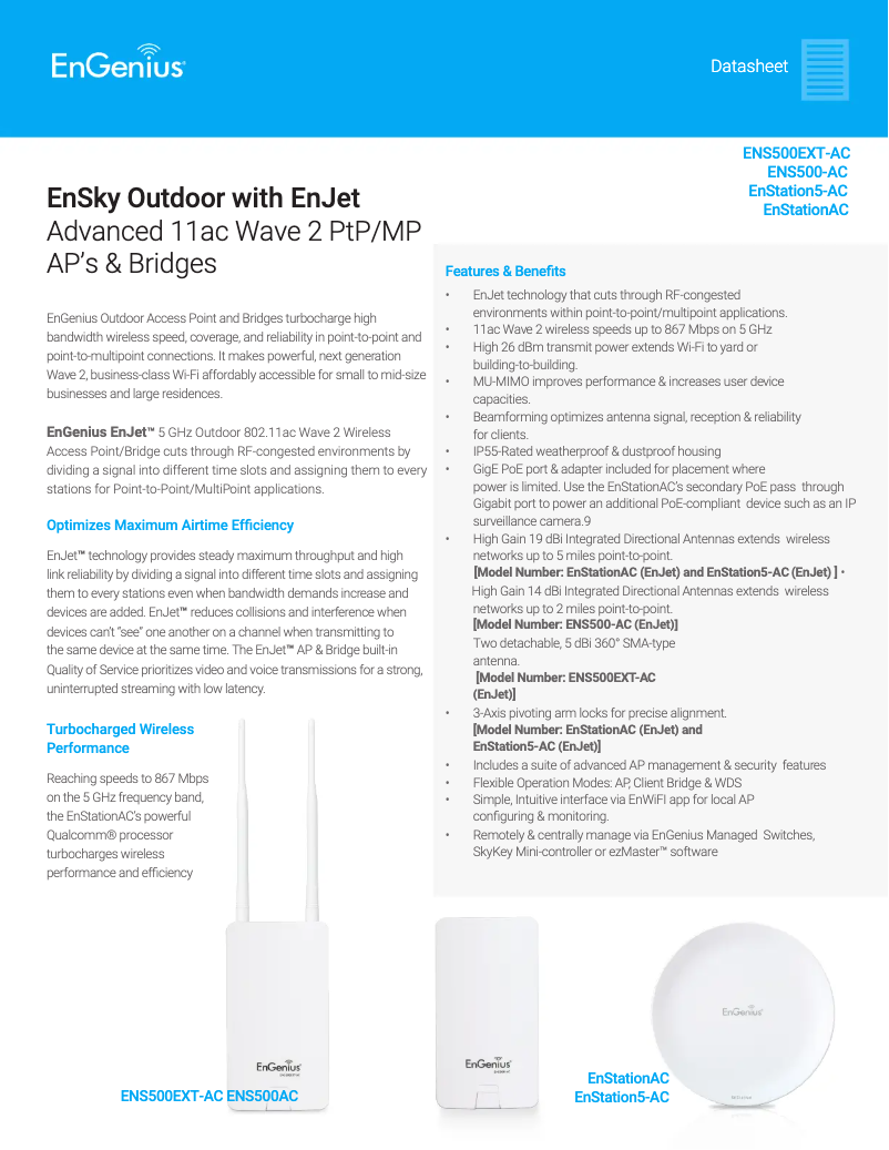 Page 1 de la notice Fiche technique EnGenius EnStationac AC866