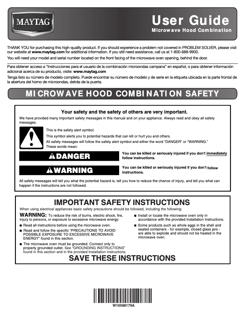 Page 1 de la notice Manuel utilisateur Maytag MMV5219DH