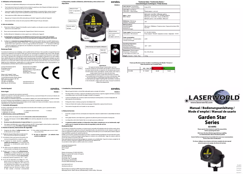 Page 1 de la notice Manuel utilisateur Laserworld Garden Star Mini Laser