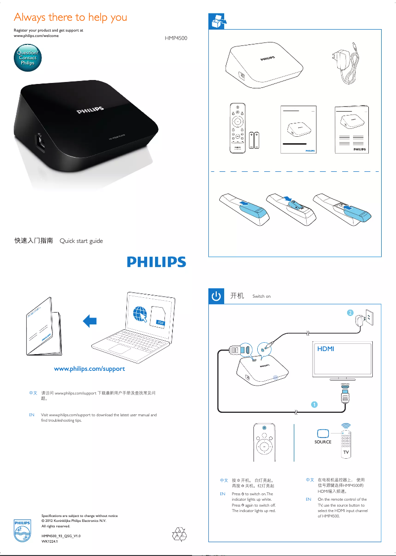 Page n°1 - Guide de démarrage rapide Philips HMP4500
