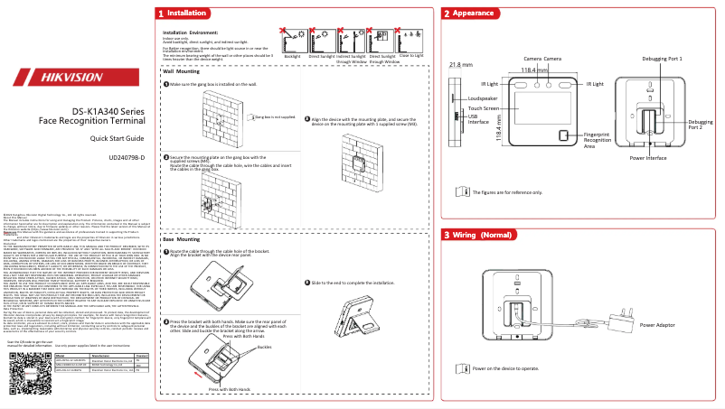 Image de la première page du manuel de l'appareil DS-K1A340WX