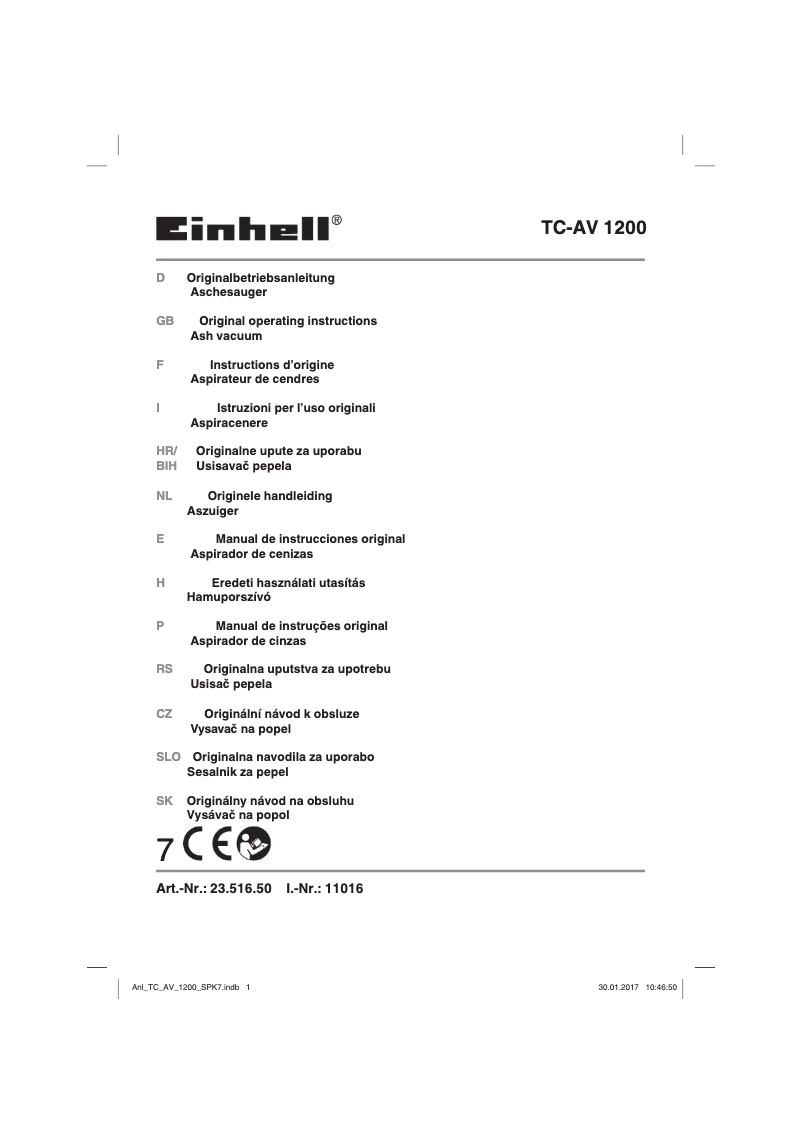 Page n°1 - Manuel utilisateur Einhell TC-AV 1200